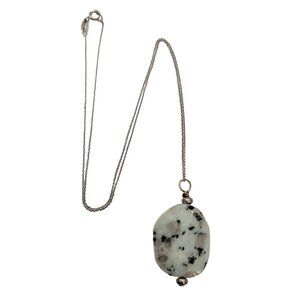 Sterling Silver 925 ITALY Kiwi Jasper Pendant Chain Necklace 18.5" Long, E919